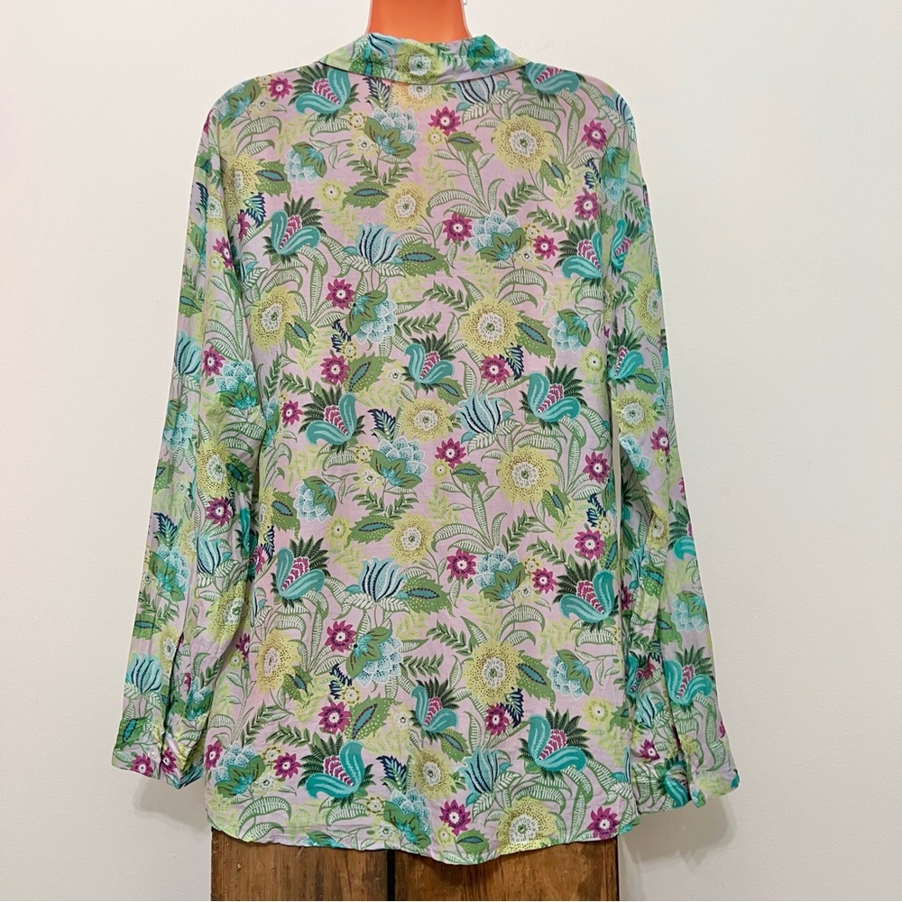 J.Jill Long Sleeve Floral Silk Blend Button Up Shirt Bloomcore Resortwear - Picture 6 of 9